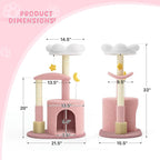 Magshion Flower Cat Tree for Indoor Cats, 33" Cute Cat Tower with Scratching Post, Condo, Top Flower Perch and Dangling Balls, Compact Cat Stand for Kittens, Pink