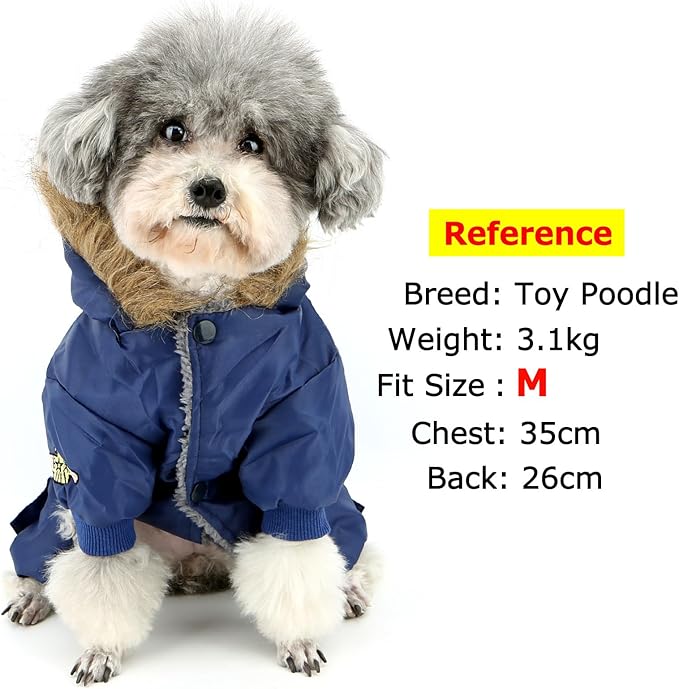 ZUNEA Padded Waterproof Small Dog Winter Jumpsuit Pet Puppy Jacket Coat Fleece Warm Snowsuit Airman Chihuahua Yorkie Outfits Clothes Apparel Blue L