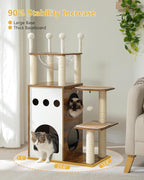 42.5" Modern Wooden Cat Tree with 2-Story Condo, Scratching Posts, Capsule Nest & Dangling Balls - Sky City Design Indoor Furniture for Cats, Rustic Brown