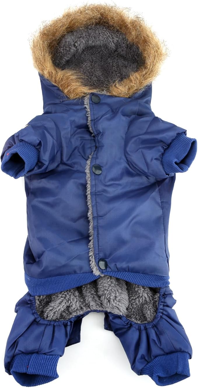 ZUNEA Padded Waterproof Small Dog Winter Jumpsuit Pet Puppy Jacket Coat Fleece Warm Snowsuit Airman Chihuahua Yorkie Outfits Clothes Apparel Blue L