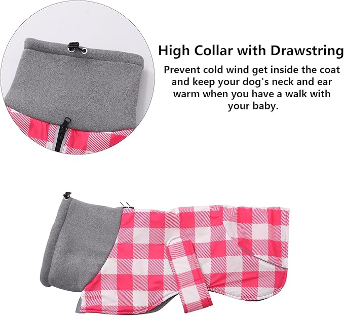 Dachshund Coats Waterproof Suitable for Dachshunds Sausage Weiner Dog Winter Coat Padded Fleece Puppy Snowsuit with Adjustable Bands Reflective Stripe - Plaid Pink - S