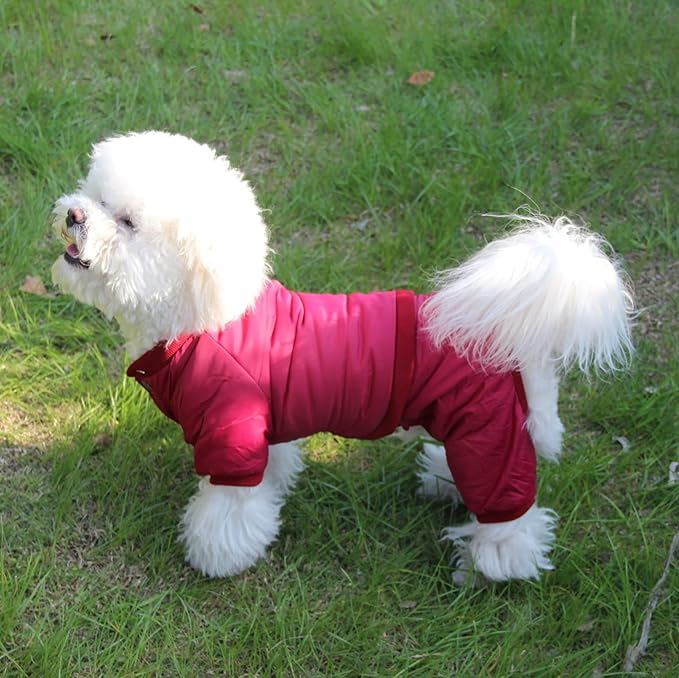 Fleece Lined Dog Coat with Detachable Hood and Detachable Hind Legs,Warm Puppy Jacket in Winter(Red M)