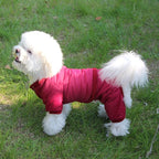 Fleece Lined Dog Coat with Detachable Hood and Detachable Hind Legs,Warm Puppy Jacket in Winter(Red L)
