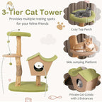 Tangkula Cat Tree, Solid Wood Cat Tower with Jute Scratching Post, Condo, Perch, Jingling Ball, Multi-Layer Activity Center, Modern Cute Cat Tree for Indoor Cats