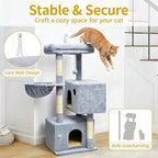 Cat Tree Tower House Condo Small Scratching Post, 40" Corner Kitty Climbing Stand with Hammock for Indoor, Medium Modern Carpet Bed Platform for Kittens, Simple Apartment Cat Furniture
