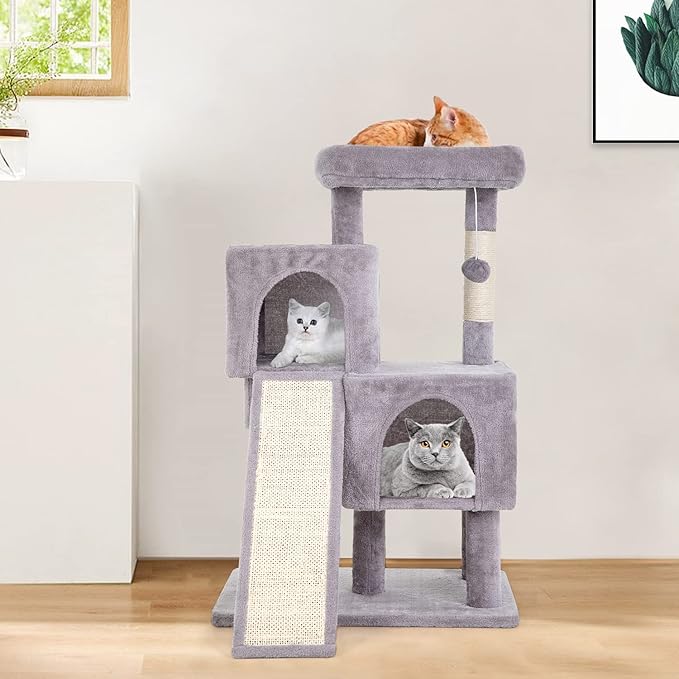 BestPet 36 inches Cat Tree for Indoor Cats Cat Tower with Scratching Posts Multi-Level Cat Furniture Condo with Ramp, Perch Spacious Cat Cave & Funny Toys for Kittens House (Ashy)
