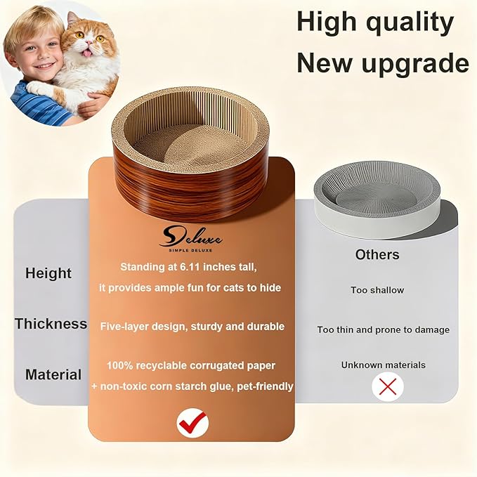 Cat Scratcher Post & Board, Round Cat Scratching Lounge Bed, Durable Pad Prevents Furniture Damage, 17.32'' x 17.32''x 6.11''
