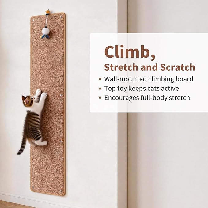 71" X 15.8" Thickened Cat Wall Climbing Carpet, Extra Large Cat Wall Scratcher Mat Imitation Sisal Wall Mounted Cat Scratcher with 16 pcs Fixed Nails for Indoor Furniture Couch Sofa Protection(Coffee)