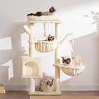 Heybly Cat Tree, 39.4 Inches Tower Condo with Scratching Post, Cat Tower for Indoor Cats, Fully Wrapped Sisal Pole, Soft Platform, 2 Baskets and Dangling Toy, Beige HCT006SM