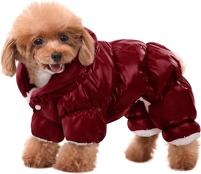 AOFITEE Dog Winter Coat, Waterproof Dog Jacket, Fullbody Dogs Winter Coat Snowsuit, Windproof Puppy Puffer Jacket Snow Suit with Legs, Pet Fleece Vest Coats for Small Dogs, Christmas Red XL