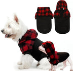 Dog Christmas Hoodie for Small Medium Large Dogs, Fleece Plaid Pet Hooded Clothes Sweater with Hat & Pocket for Cold Weather Winter,Warm Soft Pullover Sweatshirt Coat Outfit for Puppy Girls Boys S-M