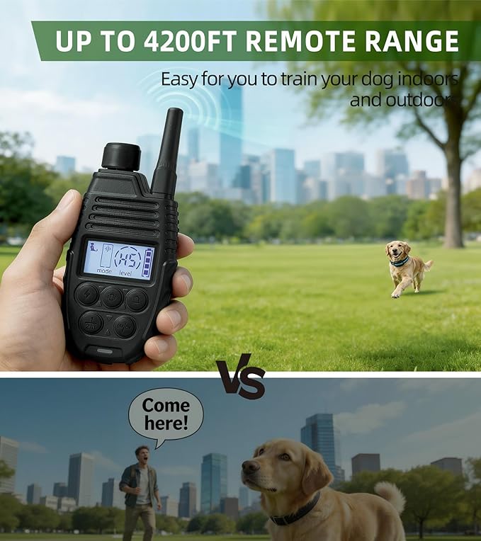 Shock Collar for Dogs, 4200FT Dog Training Collar with Remote for 15-120lbs Small Medium Large Dog, IP68 Waterproof Rechargeable E Collar with 3 Training Modes: Beep, Vibration, Safe Shock (Black