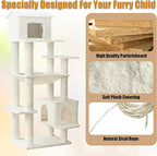 KAWHBET 64in Cat Tree,Cute Big Multi-Level Cat Tower Cat Tower W/Scratching Post,Apartment,and Extended Platform for Cats to Play and Sleep,Cat Tree for Indoor Cats Large Adult (White)