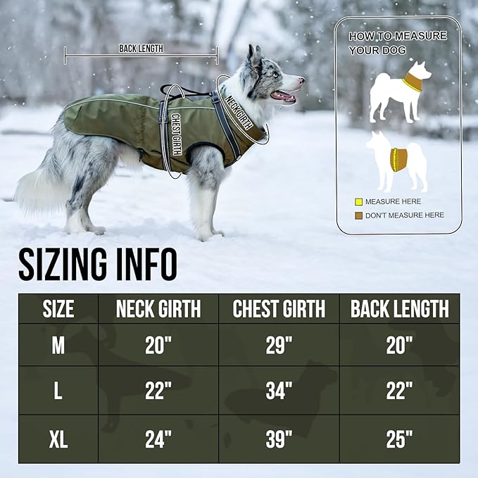 OneTigris Dog Coat with Harness - Reflective Adjustable Coats for Medium and Large Dogs, Waterproof Warm Winter Coat, Soft Heavy Fleece Lining with Back Zipper Dog Jackets