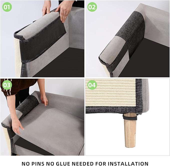 Cat Scratch Sofa Protector,Cat Scratching Couch Protector with 19.7''L*23.6''W Natural Sisal Cat Scratcher Mat for Protecting Couch Sofa Chair (Dark Grey/Right Hand)