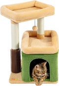 Small Cat Tree for Indoor Cats, Cat Scratching Post with Condo, Tower, Plush Cozy Perch, Massage Brush, Activity Hanging Pompoms for Kittens (Green)