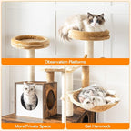 HOOBRO Cat Tree with Litter Box Enclosure, Scratching Posts, Litter Box Enclosure Furniture for Indoor Cats, All-in-One Wooden Cat Tower Condo House with Cat Hammock, Rustic Brown BF14MZ03