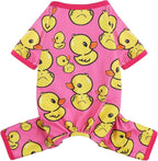 Dog Pajamas Pjs Spring Summer Dog Clothes for Small Dogs Girl Boy, Soft Stretchy Tiny Chihuahua Yorkie Puppy Clothes Doggie Onesies Cat Pet Jammies Outfit, Pink Duck, S
