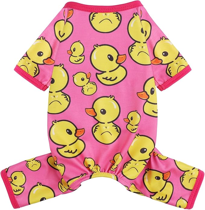 Dog Pajamas Pjs Spring Summer Dog Clothes for Small Dogs Girl Boy, Soft Stretchy Tiny Chihuahua Yorkie Puppy Clothes Doggie Onesies Cat Pet Jammies Outfit, Pink Duck, XS
