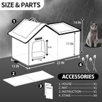 Rest-Eazzzy Cat House for Outdoor Cats, Weatherproof and Insulated Feral Cat House with Mat and Clip, Easy to Put Together, Selfwarming Cat Shelter for Winter (Black, Waterproof House-L)