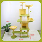 71 inch Flower Cat Tree, Multi-Level Cat Tower with Large Condo Removable Flower Cushion and Hammock, Tall Cat Tree for Indoor Large Cats Climbing, Scratching, and Play (Yellow)