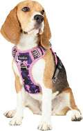 Funfox Dog Harness No Pull, Adjustable Pet Vest Harness, Super Soft Material with Vertical Handle Easy Control, Reflective Night Walking, 2 Leash Clips for Medium Sized Dogs, Mosaic Pink, M