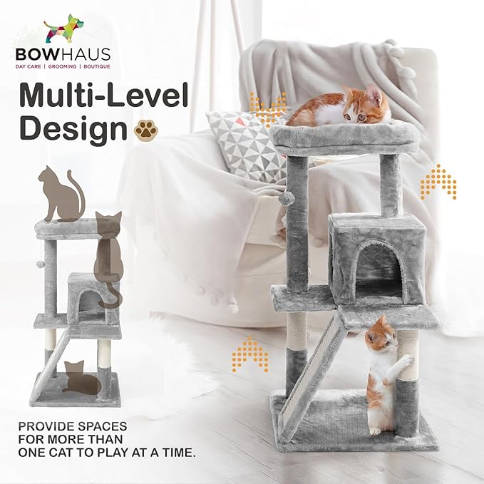 Tall Cat Tree for Indoor Large Cats or Kittens, Multi-Level Cat Activity Tree with Scratching Posts, Hammock, Cat Cave Condo, Modern Cute Small Cat Climbing Tower with Widened Perch