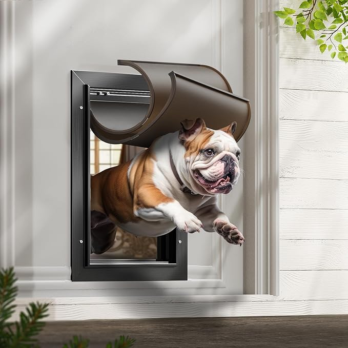 Dog Door,Pet Door, Medium-Sized All-Aluminum Black Pet Door Suitable for Pets Weighing No More Than 45 Pounds, Sturdy and Durable.