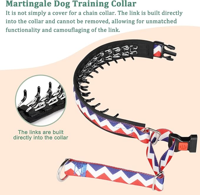 Mayerzon No Pull Dog Prong Collar Martingale, Personalized Pinch Collar with Geometric Patterns for Large Medium Small Dogs for Walking Training Festival, Easy to Use(L, Ethnic Red)