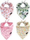 Summer Spring Dog Bandanas-4PCS Pink Green Orange Floral Printing Dog Scarf Bib Kerchief Breed for Girl Dogs Small XS Pets Gift