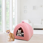 Cat Bed House Warm Cave Kennel Cushion Pad Soft Indoor Enclosed Tent Huts Sofa for Pet Cats Kittens Puppy, Pink