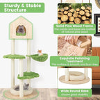PETSITE 55 Inches Tall Wood Cat Tree, Multi-Level Modern Cat Tower with Sisal Scratching Posts, Condo, Side Hammock and Bed, Ideal for Indoor Cats