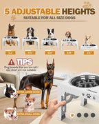 Elevated Dog Bowls for Medium Size Dogs, Non-Slip Dog Feeder with 1*Stainless Steel Dishes & 1*Slow Feeder Bowl, 5 Heights Adjustable Raised Bowls to 3.15″-8.66″-9.84″-11.02″-12.2″