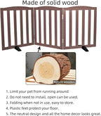 Freestanding Dog Gate Indoor,Doggie Gate Foldable Pet Gates for Doorways,Stairs or Hallways, Wooden Brown Pet Gate for the House, Pet Fence with Support Feet Included,32 "Height-3 Panels