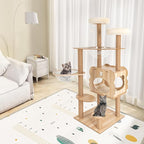 Cat Tree, 54" Indoor Cat Tree Tower, Sturdy Luxury Condo Rest Cat, with Scratching Posts, Wide Platforms, Two Space Capsules, Cat Nests, and Play Balls