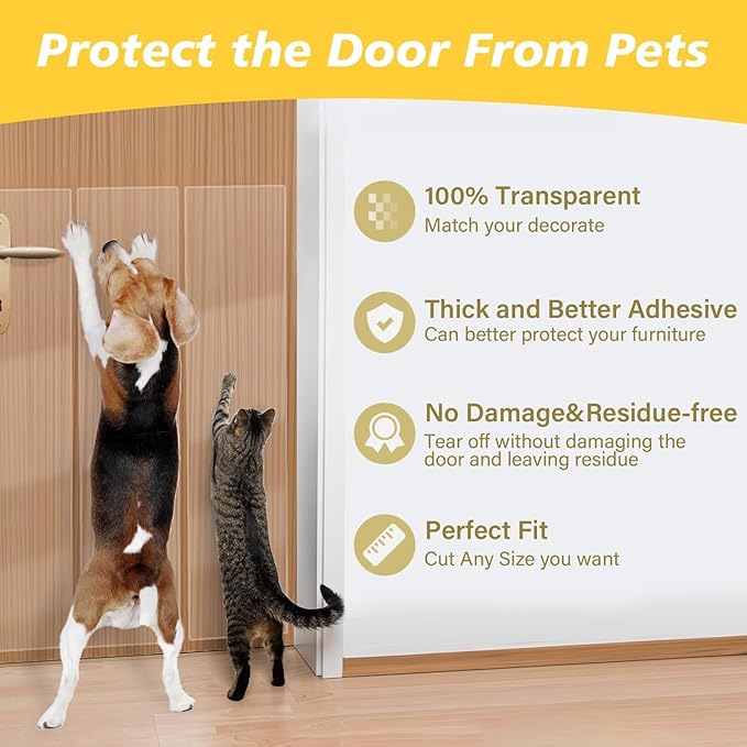 Door Protector from Dog Scratching - Cat Scratch Door Frame Single Side Adhesive Protector Anti Dog Scratch Door Guard for Dogs Clear - 394" x 8.2"