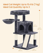 Feandrea Cat Tree, 37.8-Inch Cat Tower, Multi-Level Condo with Widened Perch, Scratching Posts and Ramp, 2-Door Cave, Hammock, Smoky Gray UPCT51G