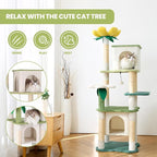 HYABi 64.5-Inch Cute Avocado Flower Large Tall Garden Cat Tree Tower Condo House Furniture Bed Plush Ball Activity Platform Multi-Level with Scratching Posts for Indoor Cats Play