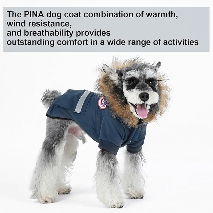 PINA Small Dog Coats - Waterproof, Warm Winter Jacket with Faux Fur Hood & Pocket