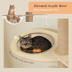 PETEPELA Floor to Ceiling Cat Tree, Adjustable Height(79-103'') Solid Wooden Tall Cat Tower for Indoor Cats with Sisal Scratching Post, Acrylic Bowl and Play Pompom, Wooden Beige