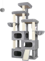 Globlazer 85 Inch Tall Cat Tree for Large Cats, Multi-Level Cat Tower for 4+ Cats with 3 Condos, 2 Hammocks & Sisal Posts, Heavy Duty Cat Tree Tower for Maine Coon, S85, Light Grey