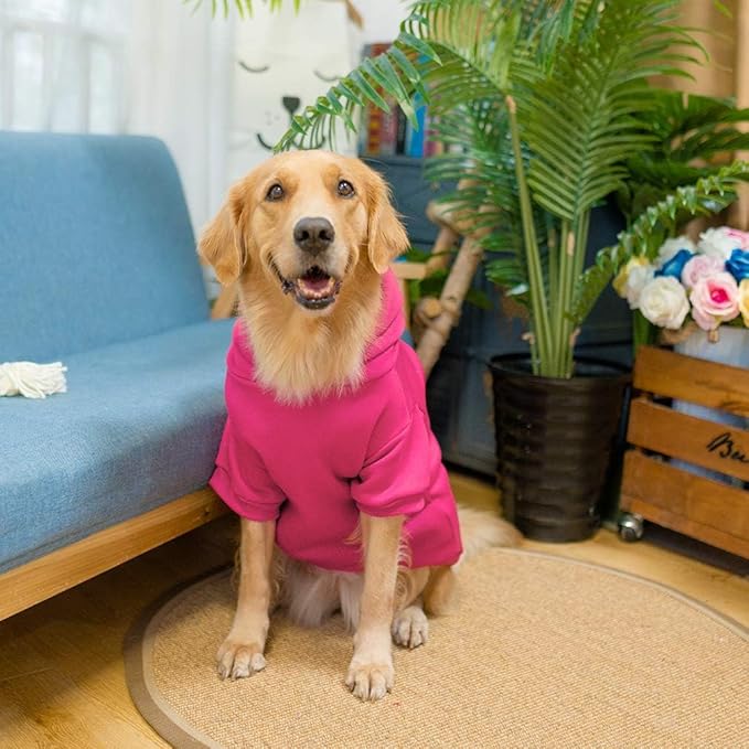 KOOLTAIL Dog Hoodie for Large Medium Small Dogs,Soft&Warm Pet Sweater with Leash Hole & Pocket Boy Girl,Puppy Fall Winter Jacket Clothes,French Pitbull Cold Weather Coat Sweatshirt,Deep Pink XL/XXL