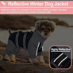 KOESON Four Legged Winter Coat, Warm Small Dog Jacket with Adjustable Buckles, Turtleneck Windproof Dog Fleece Jackets Reflective Fullbody Snowsuit Puffer Coat Blue Grey XS
