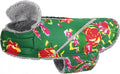 VIVAGLORY Snowrap Dog Coat, Jacket with Harness Hole, Dog Coat for Winter & Cold Weather, Fluffy Warm Fleece Lined Reflective Water Resistant for Puppy, L, Northeast Florals-Green