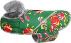 VIVAGLORY Snowrap Dog Coat, Jacket with Harness Hole, Dog Coat for Winter & Cold Weather, Fluffy Warm Fleece Lined Reflective Water Resistant for Puppy, L, Northeast Florals-Green