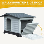 DWVO 43.7'' 2-Door Dog House with Elevated Base & Cushion, Plastic Pet House for Small, Medium, and Large Dogs, Easy Assembly, Water-Resistant for Indoor/Outdoor Use (43.7''L x 33''W x 31.6''H)