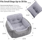 Dog Car Seat for Small Dogs, Washable Pet Booster Seats with Clip-On Safety Leash, Comfy Deluxe Plush Carseat with Pockets, Puppy Car Travel Carrier Bed for Dogs Under 25 lbs, Light Grey