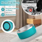 Stainless Steel Dog Bowl - Metal Water and Food Dish for Large Dogs, Insulated, Non-Slip, Easy Clean, 64oz, LakeBlue