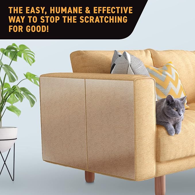Pro Strength Cat Scratch Deterrent Tape – 12 Clear Double-Sided Sticky Sheets to Protect Furniture – Pet-Safe, Transparent Anti-Scratch Adhesive for Cats