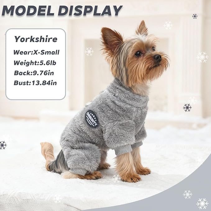 Fleece Dog Pajamas Winter Warm Dog Sweater for Small Dogs Thermal Soft Puppy Pjs Coat Stretchy Jumpsuit Doggie Pet Clothes Outfits Cat Apparel (Grey, X-Small)